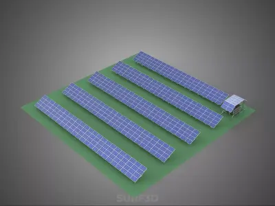 SOLAR PANEL POWER STATION PLANT GENERATION ARRAY ROW FIELD FARM 3D model