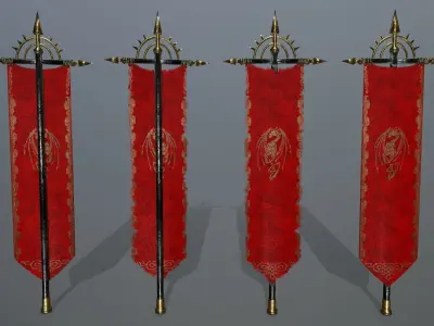 flag set 1 swords and banners of chinese dynasty Low-poly 3D model