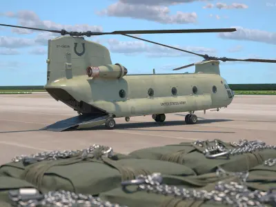  Transport Helicopter CH 47 Chinook with Cargo Rigged 