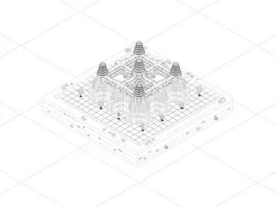 Cartoon Low Poly Ankor Wat Temple Low-poly 3D model