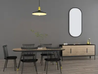 Modern Wood Dinner Table Set 3D Scene 3D model