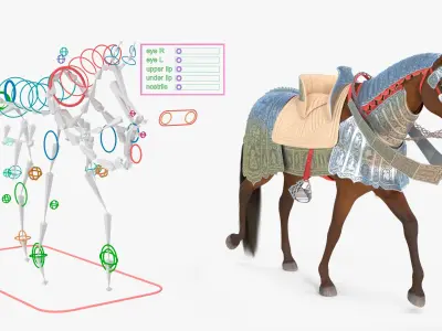  Medieval Armored Warhorse Fur Rigged 