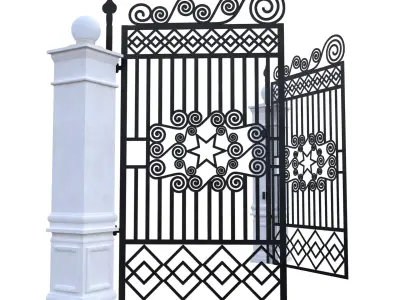 Decorative Wrought Iron Gate with Pillars Low Poly 3D Model Low-poly 3D model