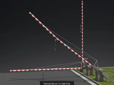 Railroad Barrier 7m High-Poly with and without Protective Grid 3D Model Pack