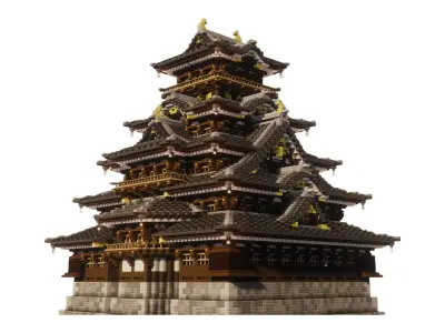  Japanese Castle  - 3D GLB MODEL  Jiu Yue Castle Hatogoe 3D model