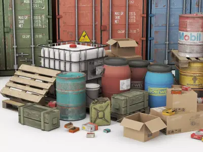 Game Industrial Warehouse Item Set Low-poly 3D model