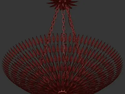 Broche 8 gold leaf chandelier hanging from chain 3D model