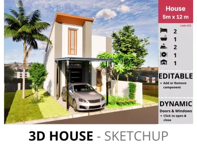 House 5x12m code 423 - Sketchup 3D model