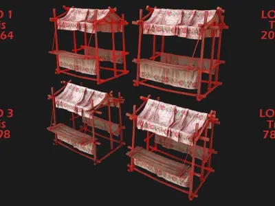 Tent  Ornament Flowers  Low-poly 3D model