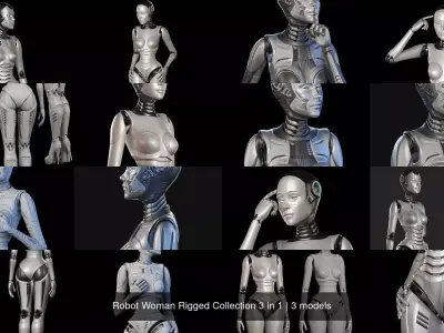 Robot Woman Rigged Collection 3 in 1 3D Model Pack