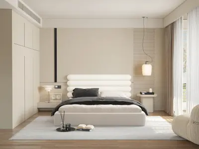 Comfortable bedroom interior scene  3D model 3