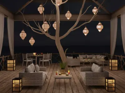 Beach Terrace Blender Scene - NIGHT 3D model