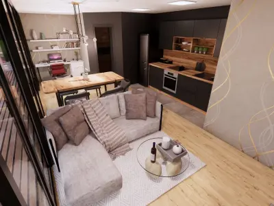 modern mobile home tiny house vacation house on 44m2  Low-poly 3D model