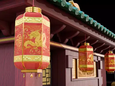 Chinese New Year Building I Lowpoly - PBR GameReady I FBX I GLB Low-poly 3D model