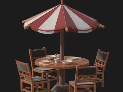 Table and chairs with umbrella 3D model