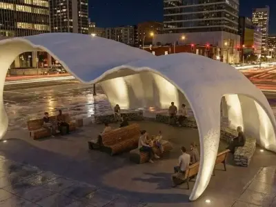 Futuristic Organic Wave Pavilion Modern Concrete Park Shelter Low-poly 3D model