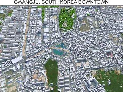 Gwangju Downtown South Korea Low-poly 3D model