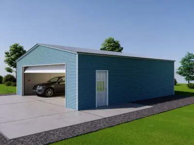 Metal Carport  Double Garage  Corrugated Steel Shed Low-poly 3D model