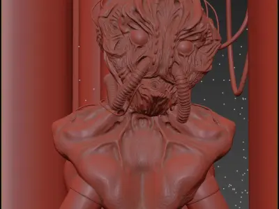 Alien head with wires 3D model