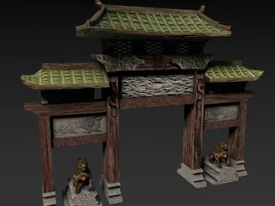Asian Gateway Low-poly 3D model