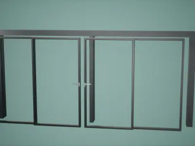 Door Set Low Poly Game Ready wooden with two glass panels Low-poly 3D model