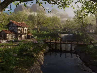 Medieval Bridge Scene 3D model purchase
