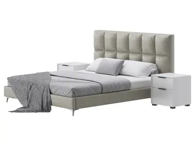 Modern Bed Upholstered Headboard Standard Bed I 3D model