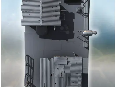 Small industrial complex with corrugated metal roofs water tower 3D print model
