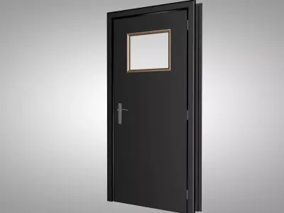 Matte Black Utility Door with Rectangular Frosted Glass Low-poly 3D model