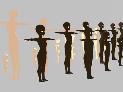 Rigged Black - White Female Characters Pack - x22 Manga models Low-poly 3D model