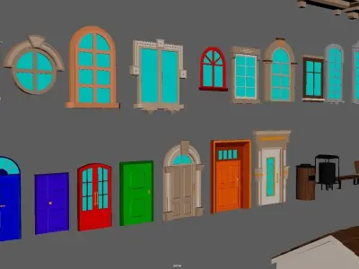 Street Builder Kit Fence Door Window Awning Balcony Street Set Low-poly 3D model