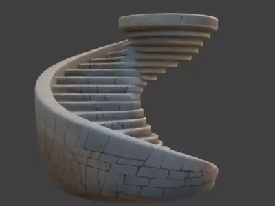 Spiral Stone Staircase Game-Ready 3D Model with PBR Textures Low-poly 3D model