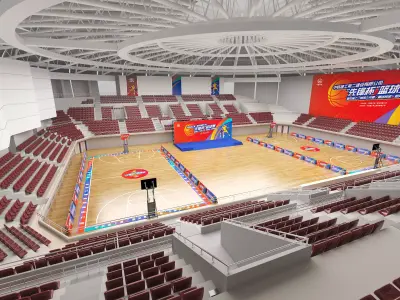 Modern Indoor Basketball Stadium Gymnasium Low-poly 3D model