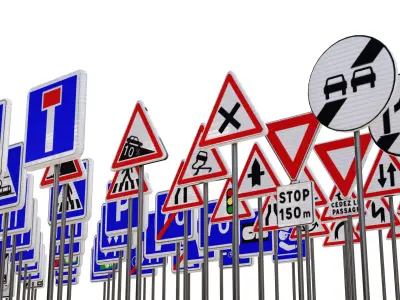 French road sign Low-poly 3D model