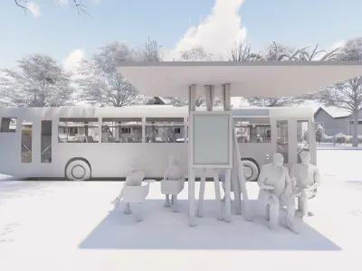 Modern bus station Low-poly 3D model