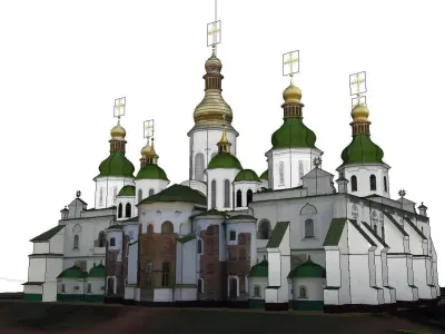 Architecture-Religion-God-Culture-Temple-031 church with domes 3D model