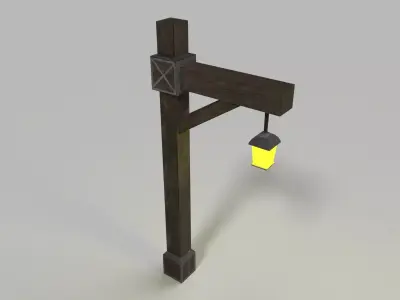 Wooden street lamp Low-poly 3D model