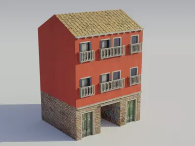 Apartment Building - Low-poly PBR  Low-poly 3D model