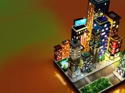 Isometric Megalopolis Low-poly 3D model