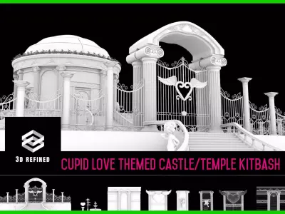 Cupid Love theme castle and temple- building Kitbash Low-poly 3D model