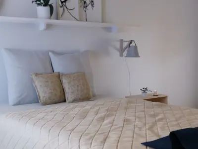 Bedroom round mirror on shelf 3D model