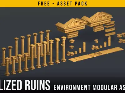 Stylized Ruins - Modular Assets Free low-poly 3D model