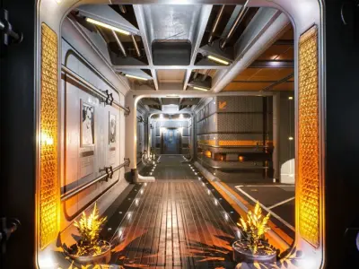 Sci-fi Rooms and Corridors Interior Kit Low-poly 3D model