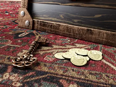Old  wooden box with a carpet 3D model