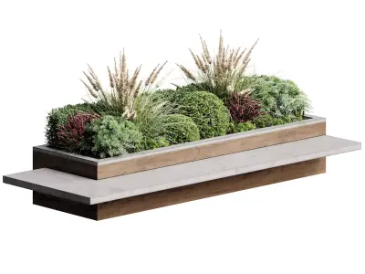 Bench with Plants - Urban Furniture 08 3D model