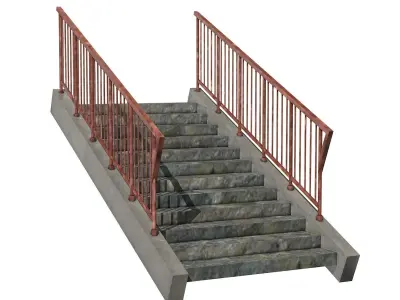 Stairs set of with metal railings 3D model