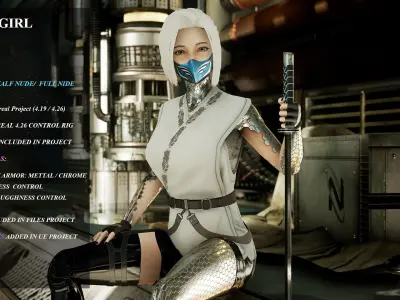 Cyber Samurai Girl Game Ready PBR Character UE 4 Unity Low-poly 3D model