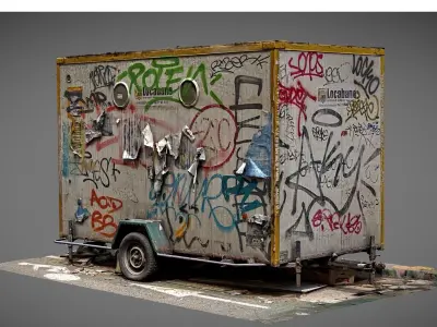 Abandonned prefab cabin Low-poly 3D model