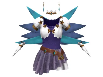 Blue Purple White Teal Tones Fantasy Outfit Low-poly 3D model