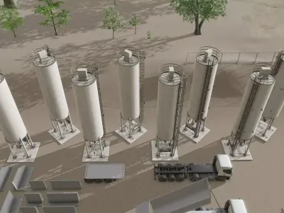 Industrial cement silo version 1 Low-poly 3D model